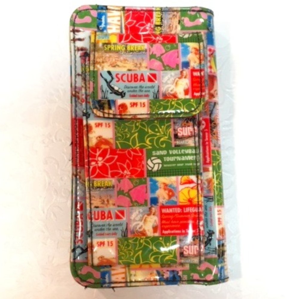 Vinyl FUN n The SUN Wallet w/Surf Sand Scuba Lifeguard Flowers Spring Break Pics
